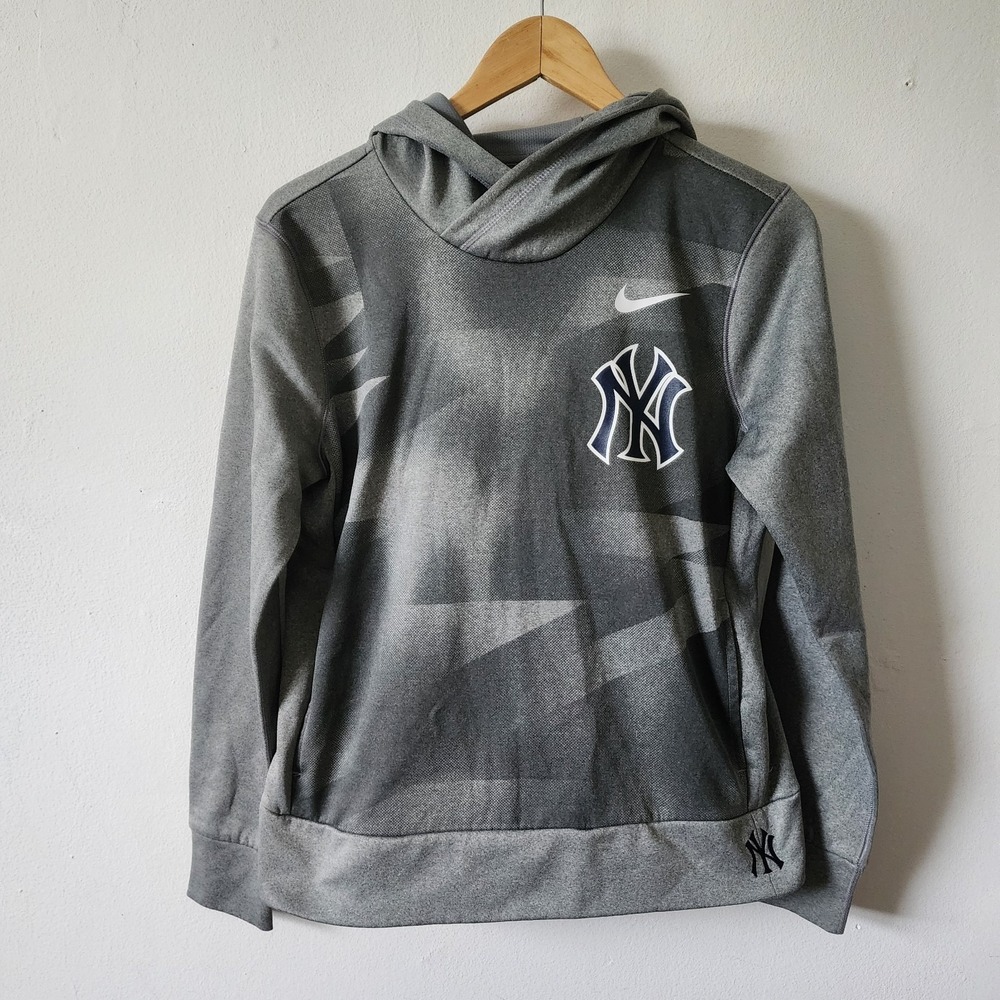 Nike New York Yankees Hoodie Small Dri Fit Sweatshirt Gray